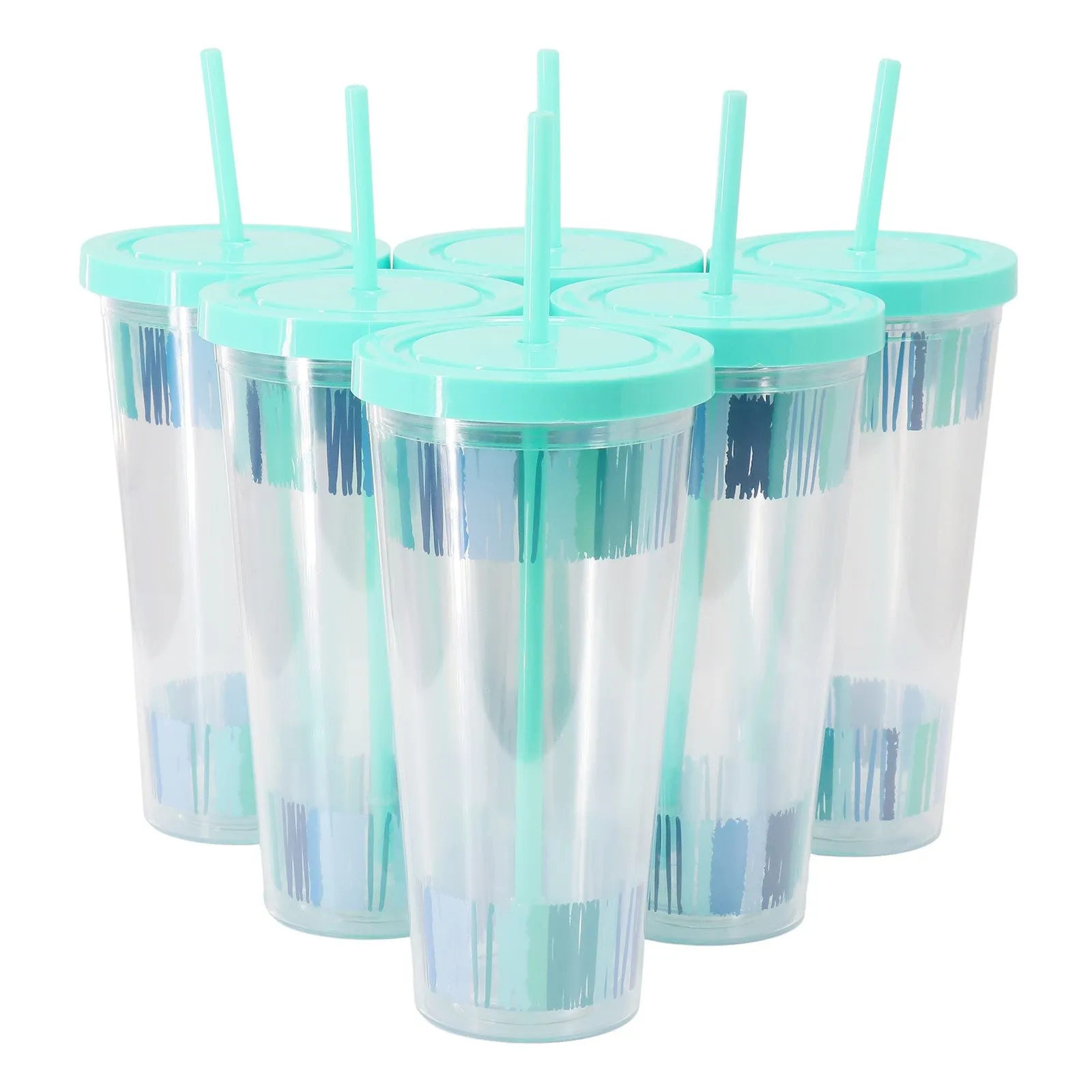Gibson Home Tropical Sway Orleans 6 Pc 24 Oz Double Wall Plastic Tumbler Set wit