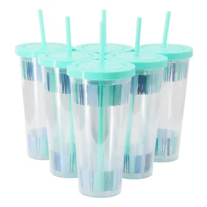 Gibson Home Tropical Sway Orleans 6 Pc 24 Oz Double Wall Plastic Tumbler Set wit