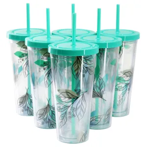 Gibson Home Tropical Sway Vineyard 6 Piece 24 Ounce Double Wall Plastic Tumbler