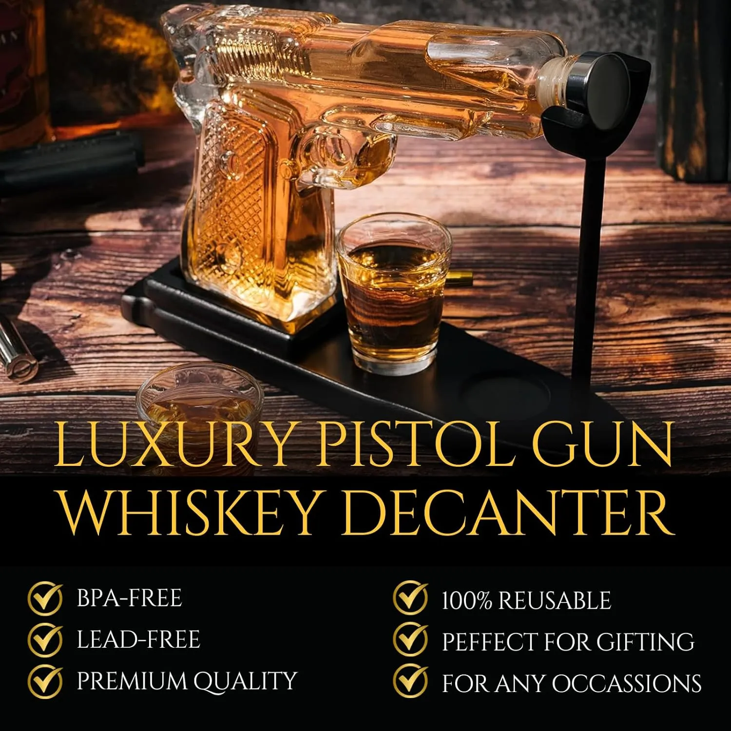 Gifts for Men Dad, 10.1 Oz Whiskey Gun Decanter Set   2 Bullet Glasses - Unique Birthday Pistol Gift Ideas Daughter Son, Personalized Liquor Dispenser - Scotch Bourbon Vodka, Him, Brother Husband