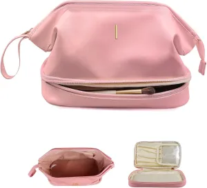 Gifts for Teacher-Initial Makeup Bags, Personalized Double Layer Cosmetic Bag with Makeup Brush Organizer, Women Birthday Gifts, Large Capacity PU Leather Toiletry Bag, Gifts for Friends
