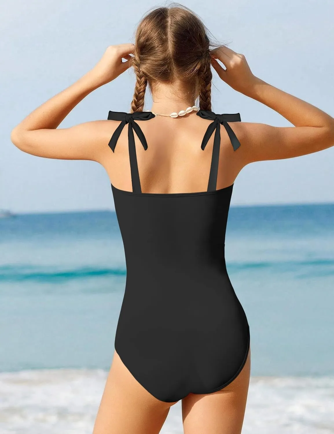 Girls Swimsuit One Piece Casual Color-Block Adjustable Straps Girls Bathing Suit Swimwear 9-16T
