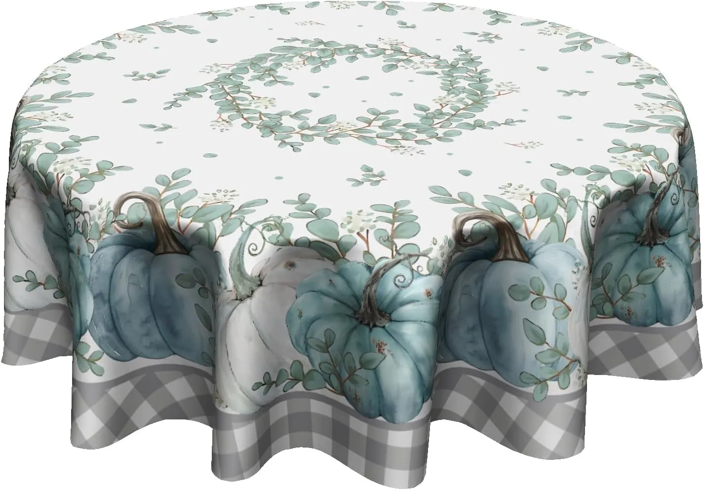 Giwawa Blue Pumpkin Tablecloth Round 60 Inch Autumn Harvest Washable Reusable Thanksgiving Table Cover for Kitchen Dining Holiday Tabletop Decor