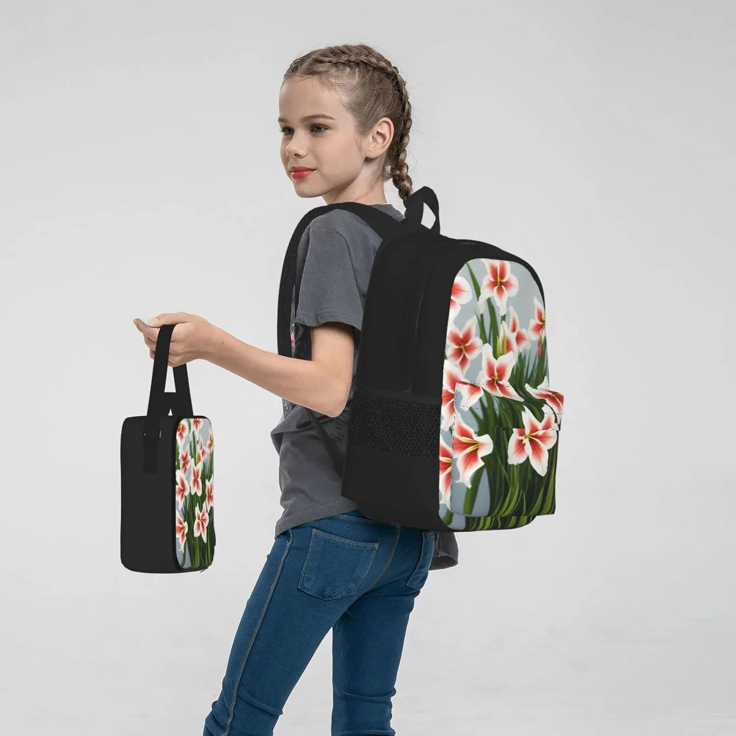 Gladioluses Three-Piece Backpack Set With Pocket Backpack Cross-Body Lunch Bag Pen Bag For Travel Daypack