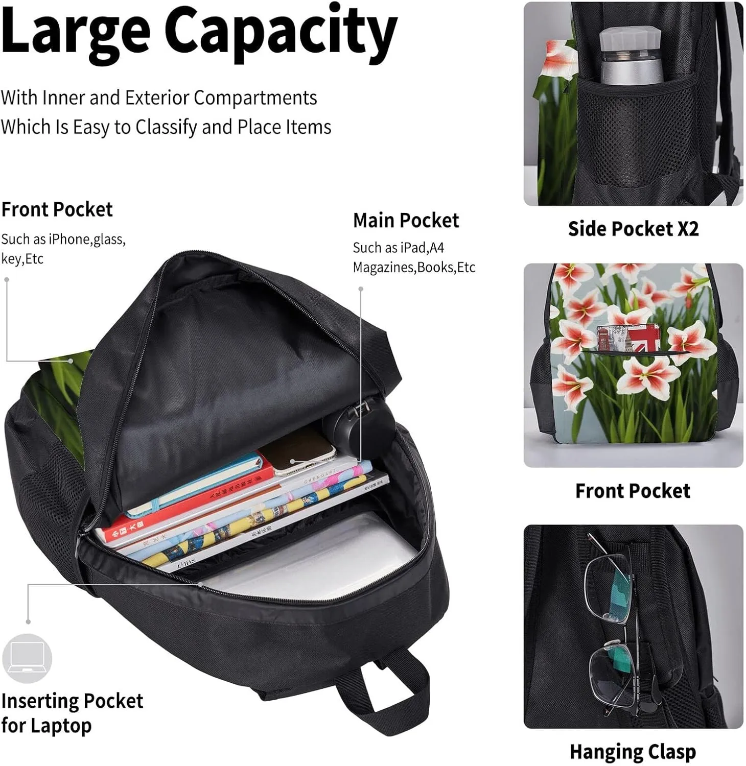 Gladioluses Three-Piece Backpack Set With Pocket Backpack Cross-Body Lunch Bag Pen Bag For Travel Daypack