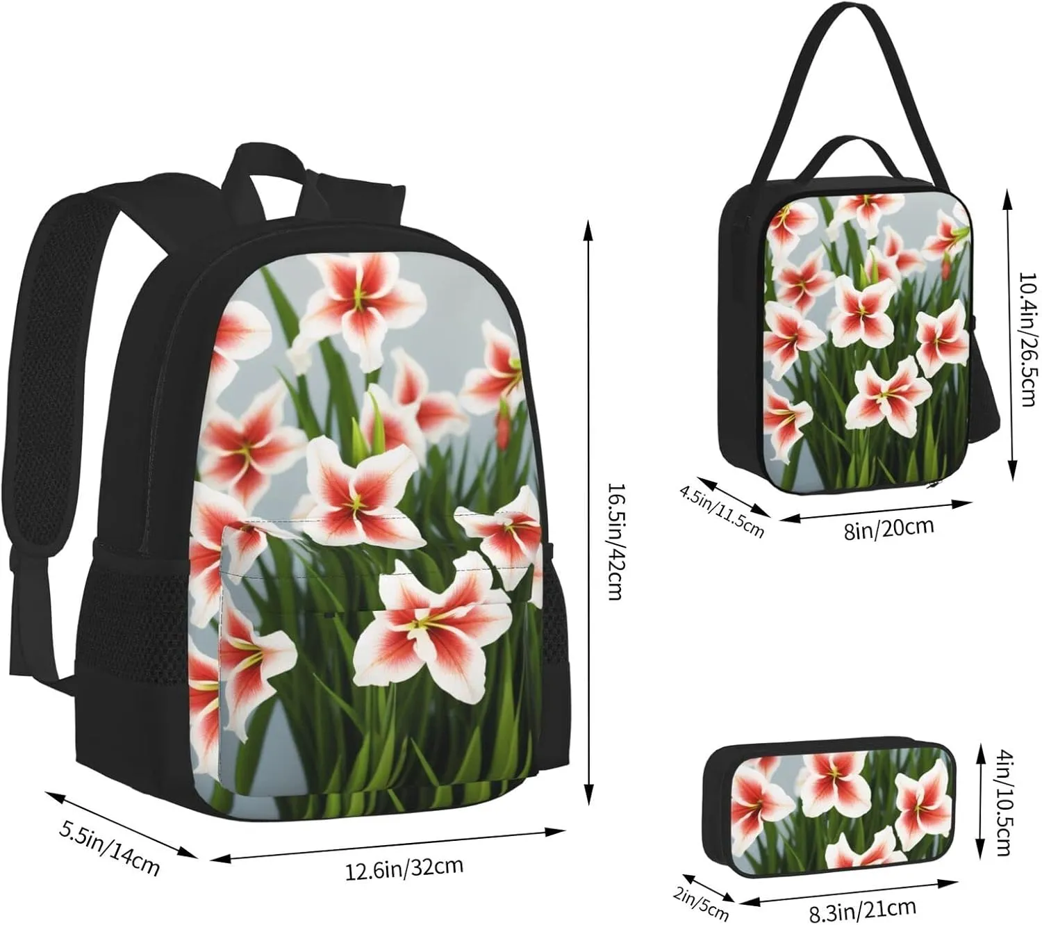 Gladioluses Three-Piece Backpack Set With Pocket Backpack Cross-Body Lunch Bag Pen Bag For Travel Daypack