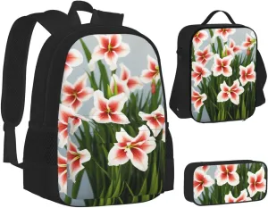 Gladioluses Three-Piece Backpack Set With Pocket Backpack Cross-Body Lunch Bag Pen Bag For Travel Daypack