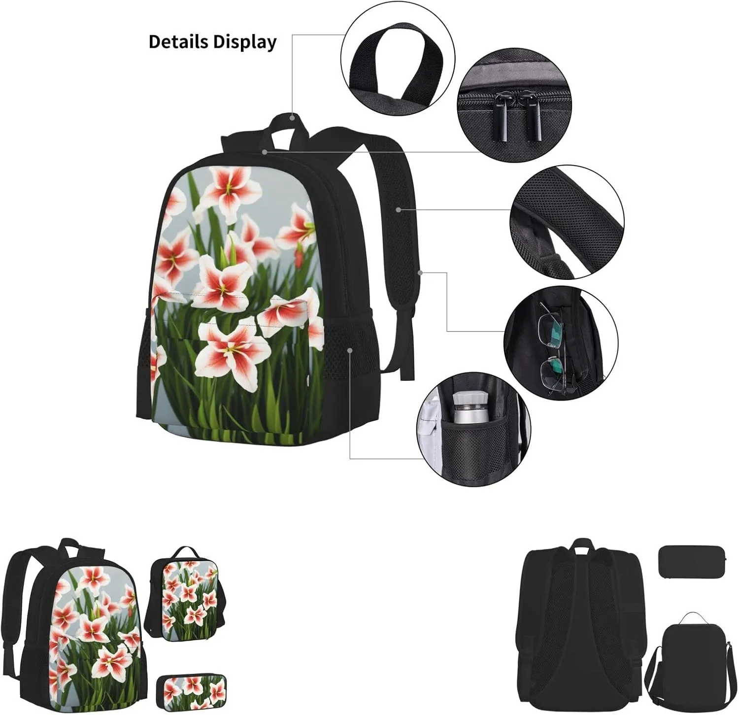 Gladioluses Three-Piece Backpack Set With Pocket Backpack Cross-Body Lunch Bag Pen Bag For Travel Daypack
