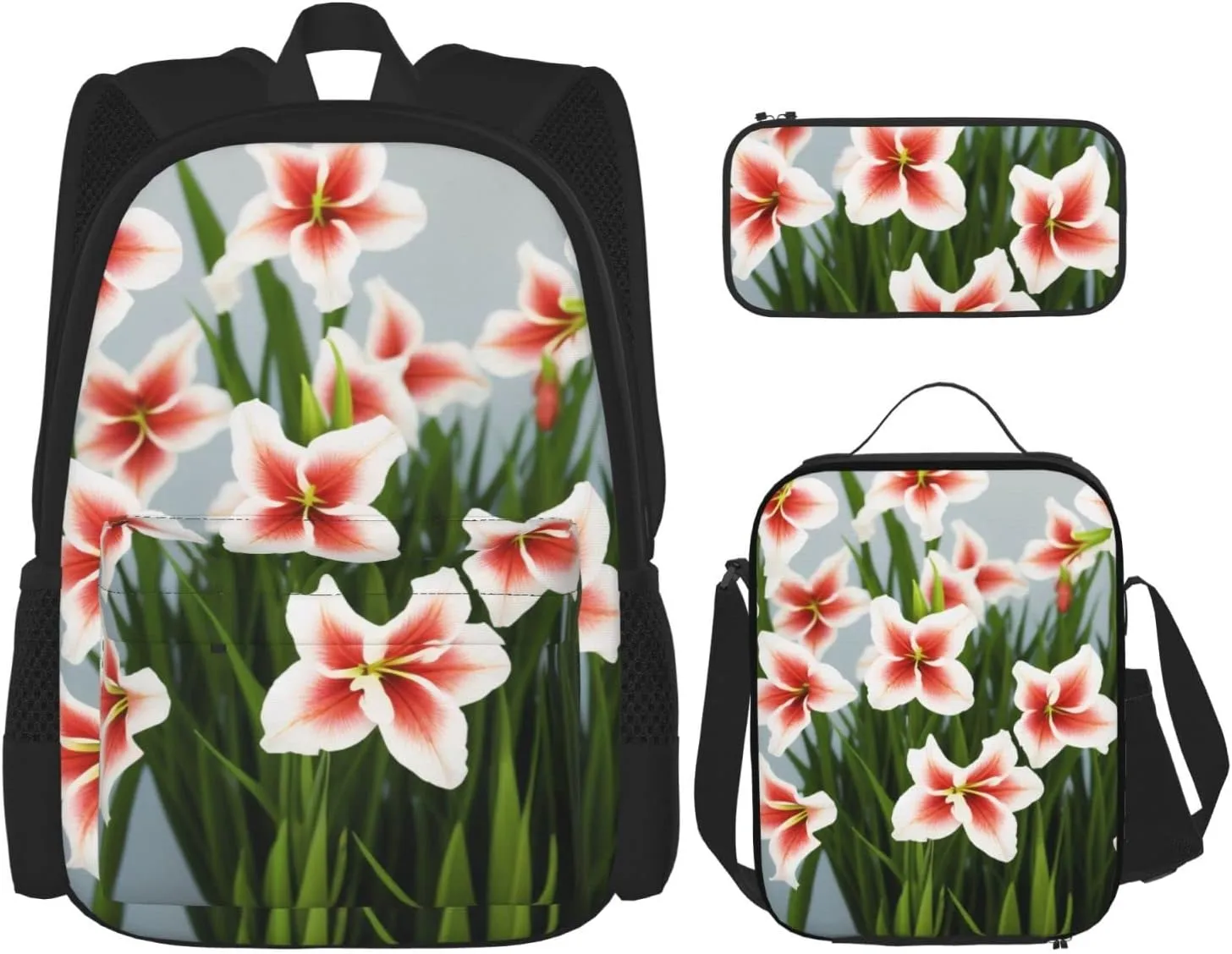Gladioluses Three-Piece Backpack Set With Pocket Backpack Cross-Body Lunch Bag Pen Bag For Travel Daypack
