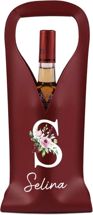 GleefulGem Personalized Leather Wine Bag: Custom Initial & Name Wine Bags Gift Bags - Gifts for Wines Lover Grandpa Dad Mom - Christmas Gift Anniversary Valentine's Day Father's Day Wedding