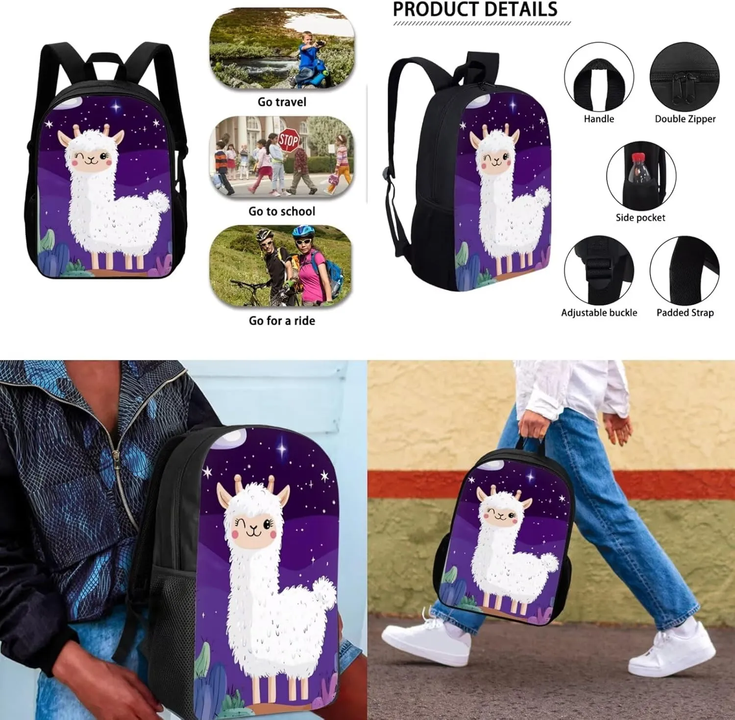 GLENLCWE Alpaca Kids Backpack for Girls Boys 3Piece School Bookbag   Lunch Bag   Pencil Box Lightweight Kids Backpack Combo Kit 3 Pieces