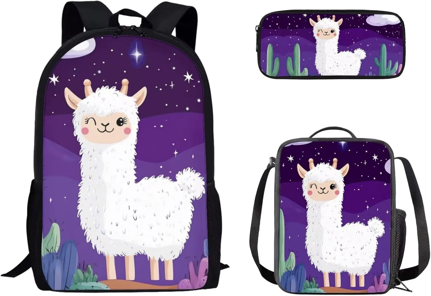 GLENLCWE Alpaca Kids Backpack for Girls Boys 3Piece School Bookbag   Lunch Bag   Pencil Box Lightweight Kids Backpack Combo Kit 3 Pieces