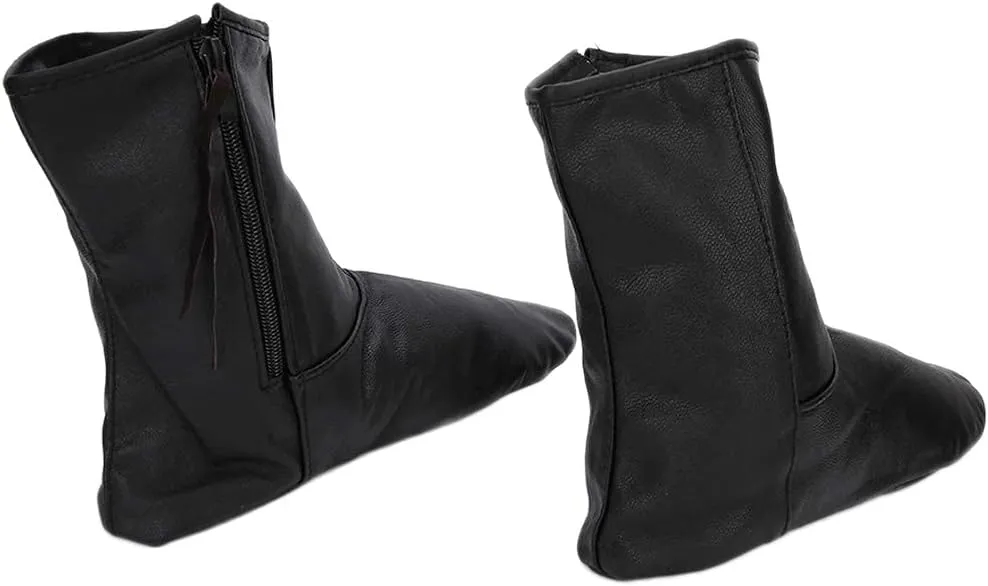 GLOGLOW Leather Zipper Socks Islamic Thermal Prayer Winter Socks Unisex Muslim Leather Socks Slippers for Men and Women 35-45(43-Black)