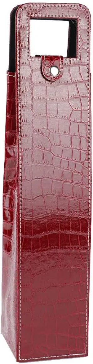 GLOGLOW Wine Tote Bag 1 bottle PU Resuable Leather Single Wine Tote Holder Insulated Wine Tote Bag Champagne Beer Gift Bags Carrier(red)