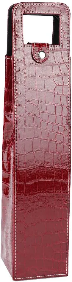 GLOGLOW Wine Tote Bag 1 bottle PU Resuable Leather Single Wine Tote Holder Insulated Wine Tote Bag Champagne Beer Gift Bags Carrier(red)