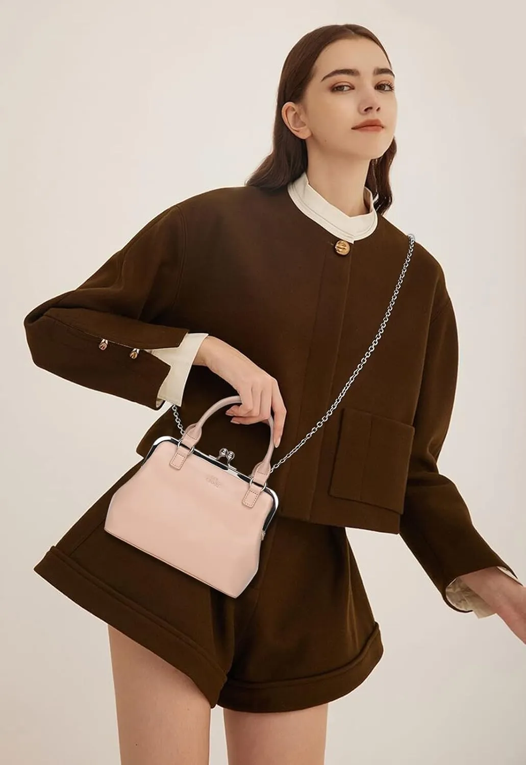 GM LIKKIE Kiss Lock Purses and Handbags, Vintage PU Leather Clutch Purses for Women, Top Handle Evening Handbag