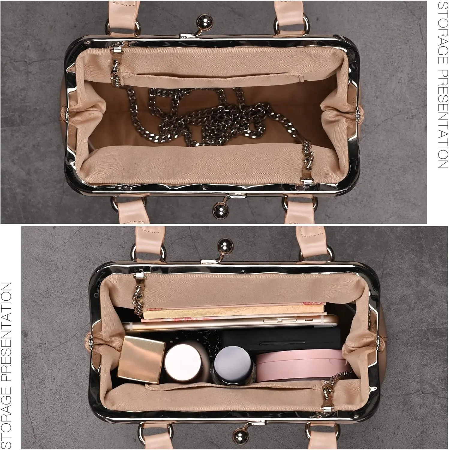 GM LIKKIE Kiss Lock Purses and Handbags, Vintage PU Leather Clutch Purses for Women, Top Handle Evening Handbag
