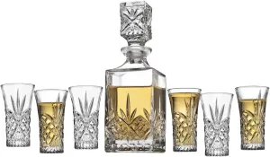 Godinger Mini Whiskey Decanter and Shot Glasses Barware Set - 10oz Decanter for Scotch Wine or Vodka - Dublin Collection