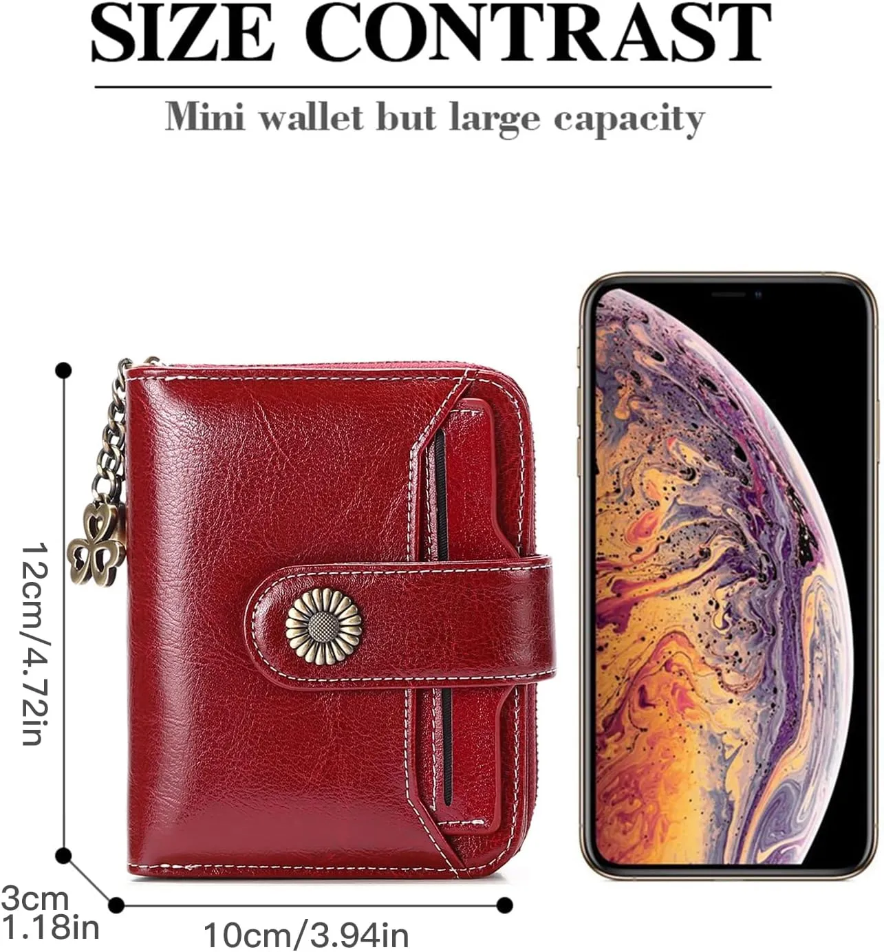 GOIACII Wallet for Women Leather Small RFID Blocking Bifold Zipper Pocket Card Holder with ID Window Wine Red
