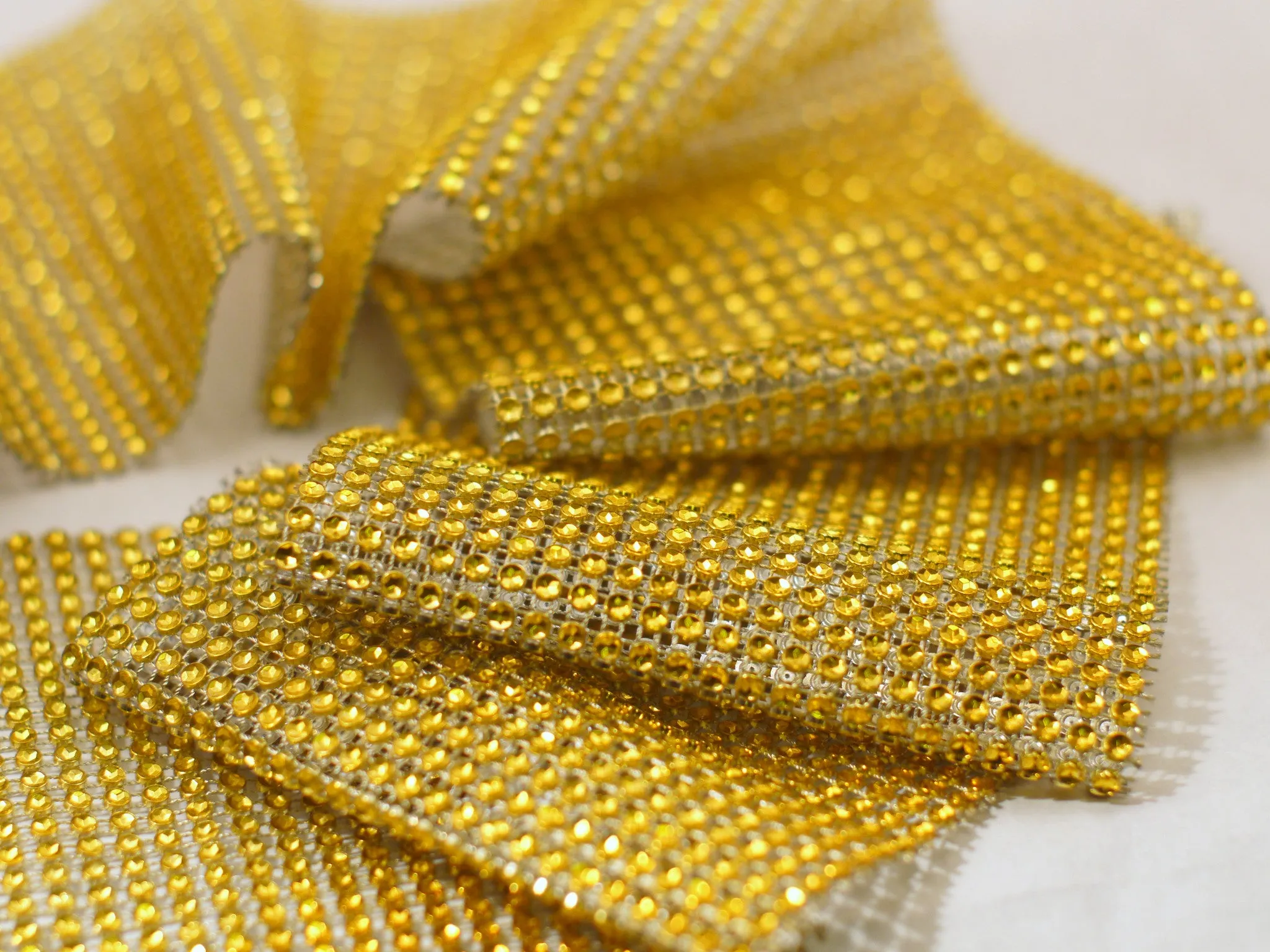 Gold Diamond Rhinestone Ribbon Wrap 4.75'' 10 Yards