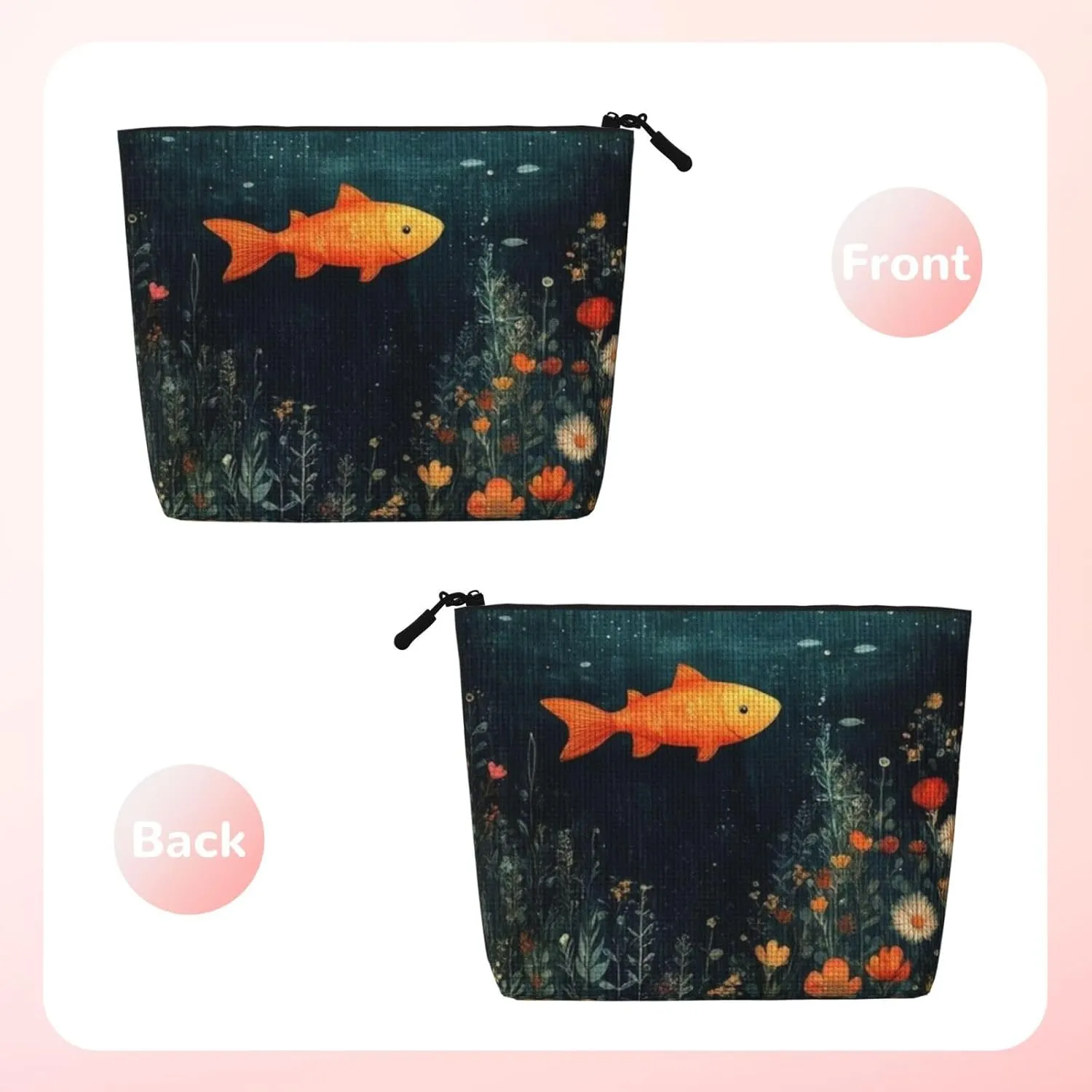 Goldfish Makeup Bag, Large Capacity Travel Makeup Bag For Women, Waterproof Single-Ply Imitation Hemp Portable Zipper Cosmetic Bag, Travel Essentials Toiletry Bag，Cosmetic Organizer Pouch