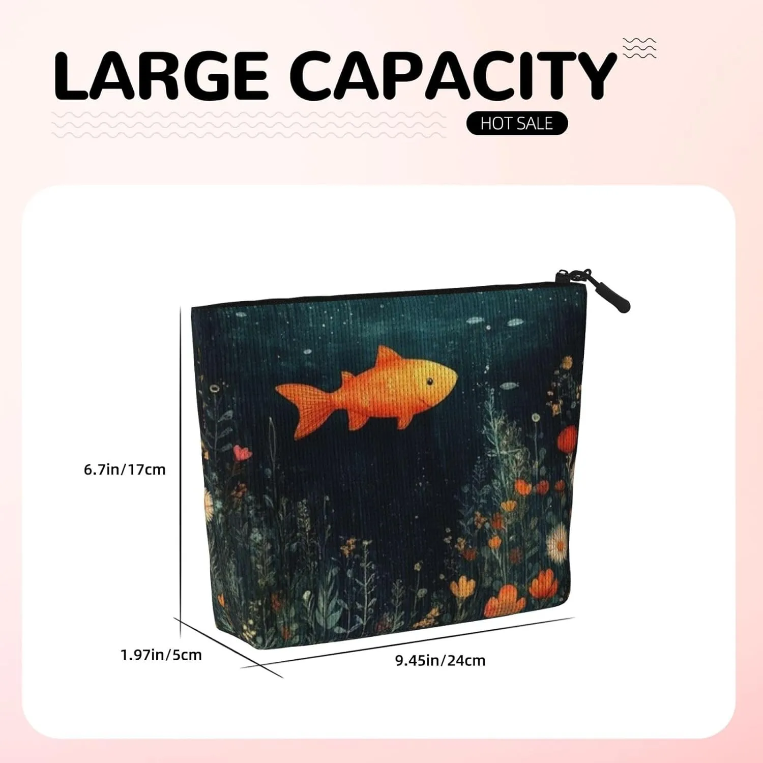 Goldfish Makeup Bag, Large Capacity Travel Makeup Bag For Women, Waterproof Single-Ply Imitation Hemp Portable Zipper Cosmetic Bag, Travel Essentials Toiletry Bag，Cosmetic Organizer Pouch