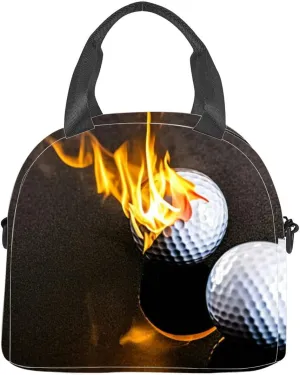 golf ball imperfections fire burning smoky orange flames and fiery Insulated Adult Lunch Bag with Shoulder Strap for Women Lightweight Reusable Portable Freezable Lunch Tote Bag for Work Picnic