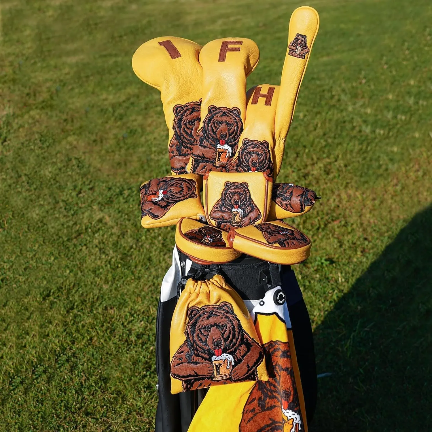 Golf Club Head Cover Golf Head Cover Driver Headcover Fairway Wood Headcover Hybrid Club Head Cover Golf Blade Mallet Putter Cover Beer Bear