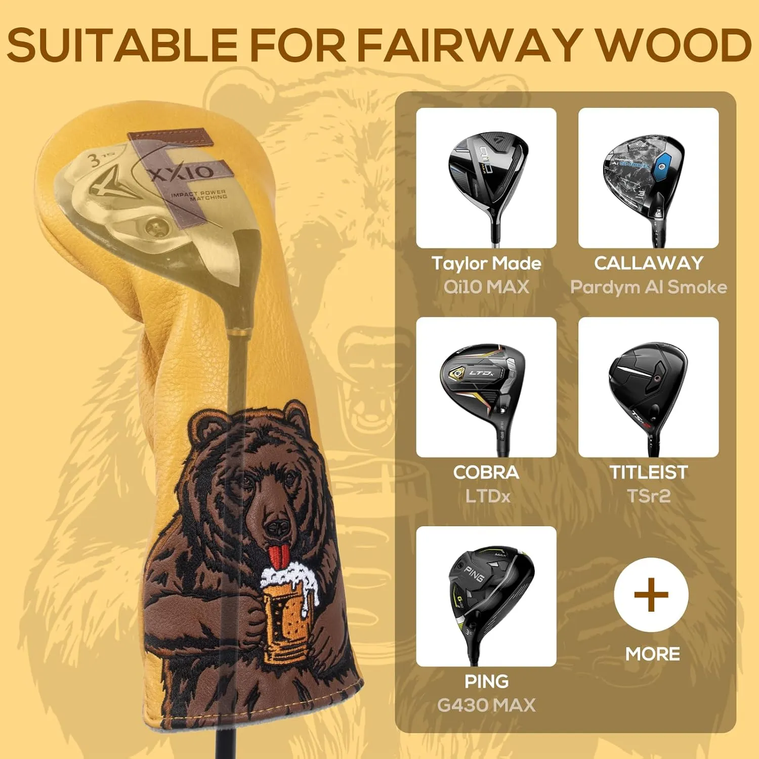 Golf Club Head Cover Golf Head Cover Driver Headcover Fairway Wood Headcover Hybrid Club Head Cover Golf Blade Mallet Putter Cover Beer Bear