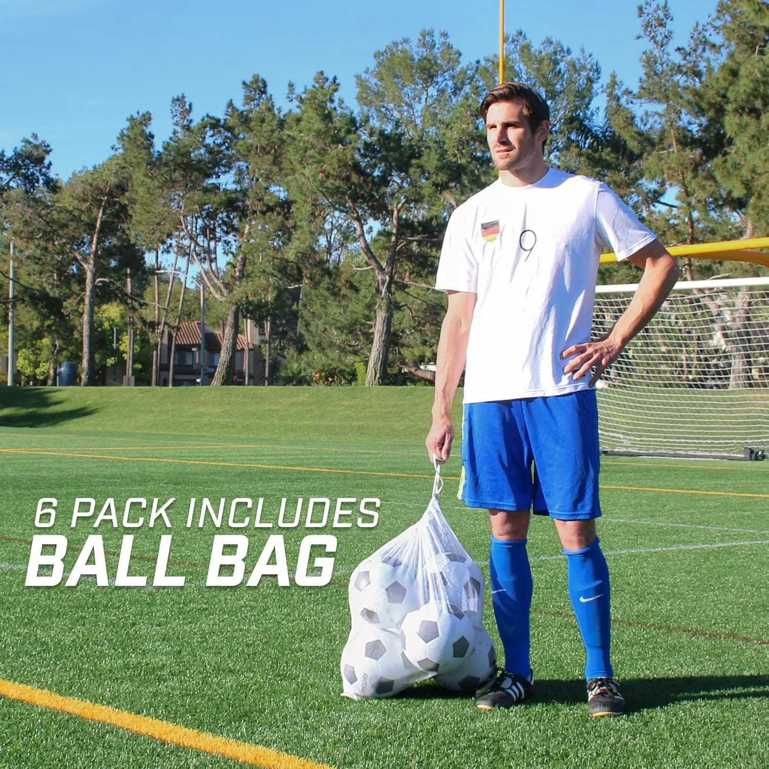 GoSports Classic Black and White Soccer Balls - Single or 6 Pack - Sizes 3, 4, 5 with Ball Pump