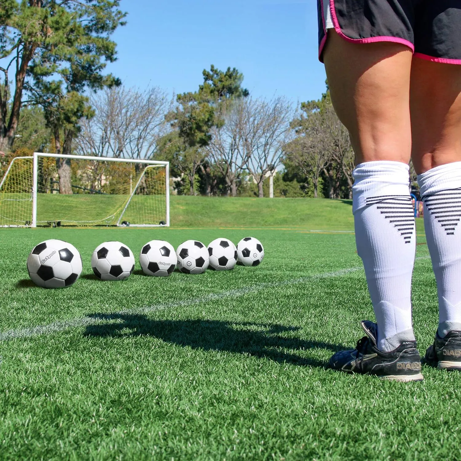 GoSports Classic Black and White Soccer Balls - Single or 6 Pack - Sizes 3, 4, 5 with Ball Pump