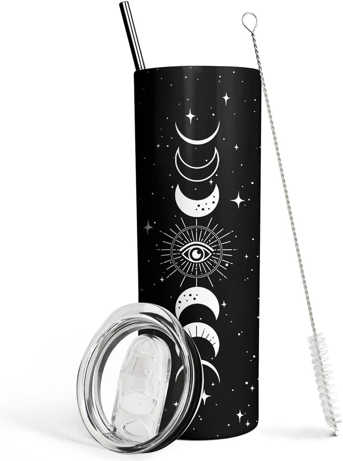 Goth Moon Tumbler with Lid and Straw, Moon Phase Gothic Decor, Black Vacuum Insulated Stainless Steel 20 Oz Witchy Tumbler Cup- Halloween Spooky Gifts for Women, Goth Witch Stuff Coffee Travel Mug