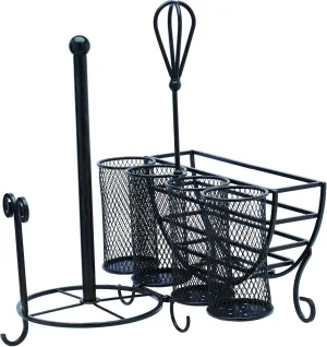 Gourmet Basics by Mikasa Avilla Picnic Plate Napkin and Flatware Storage Caddy with Paper Towel Holder, Antique Black