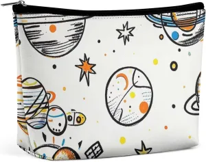 Graffiti Astronaut Spacecraft Makeup Bag for Women PU Leather Waterproof Cosmetic Bag with Zipper Portable Travel Makeup Organizer