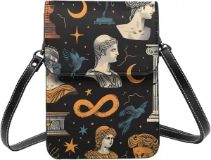Greek statues and symbols bright Roman columns vintage Leather Small Crossbody Bags for Women Cell Phone Bag Wallet Purses with Adjustable Strap