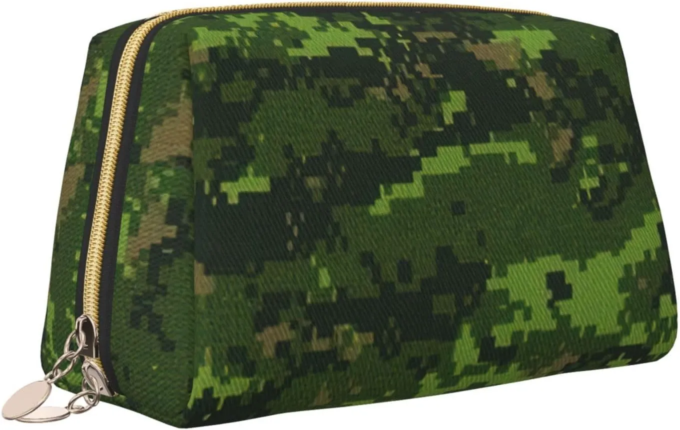 Green Army Digital Camouflage Toiletry Pouch, Travel-Friendly Makeup Organizer For Makeup Brushes, Lipsticks