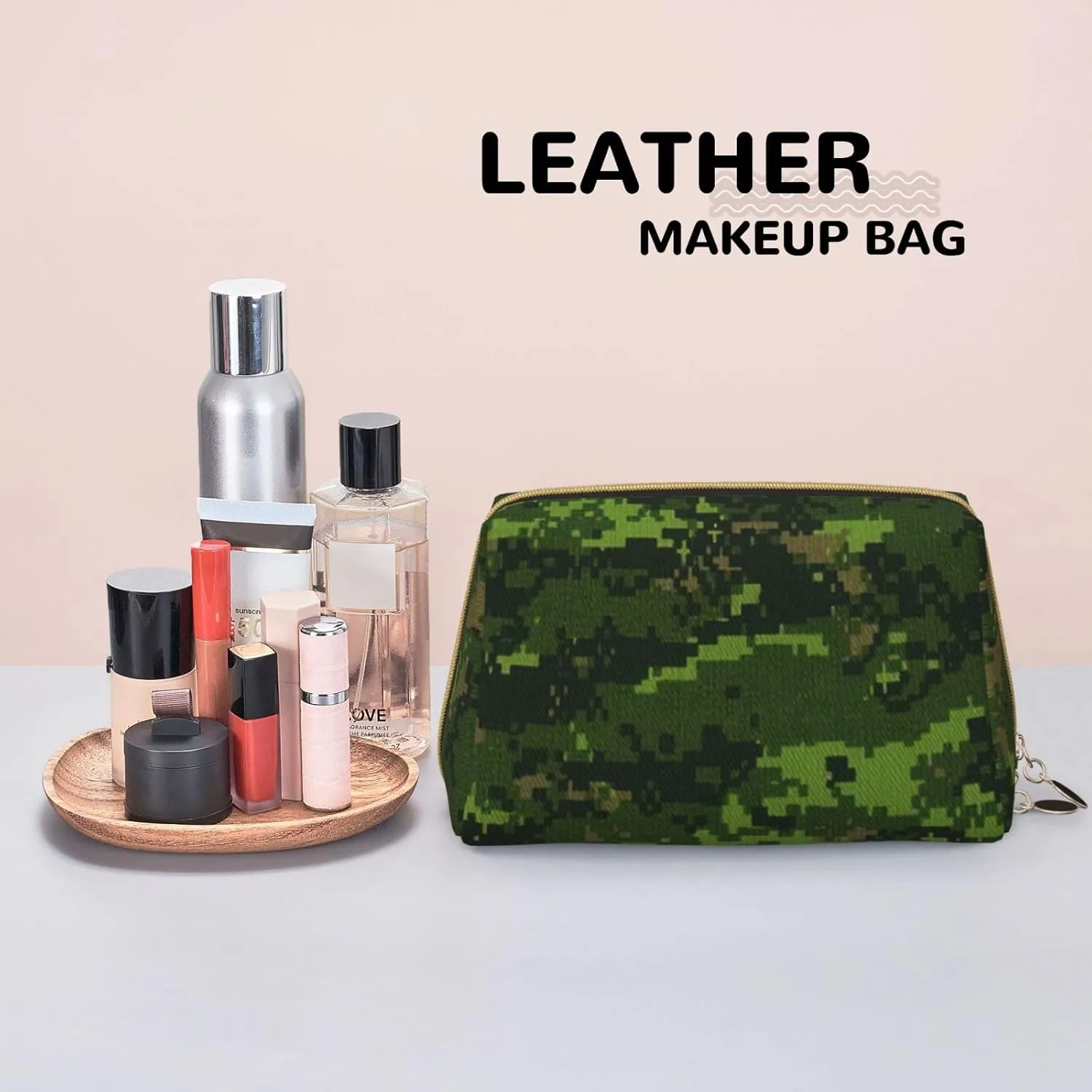 Green Army Digital Camouflage Toiletry Pouch, Travel-Friendly Makeup Organizer For Makeup Brushes, Lipsticks