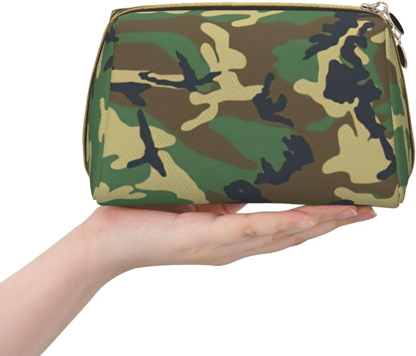 Green Military Camo Toiletry Pouch, Travel-Friendly Makeup Organizer For Makeup Brushes, Lipsticks