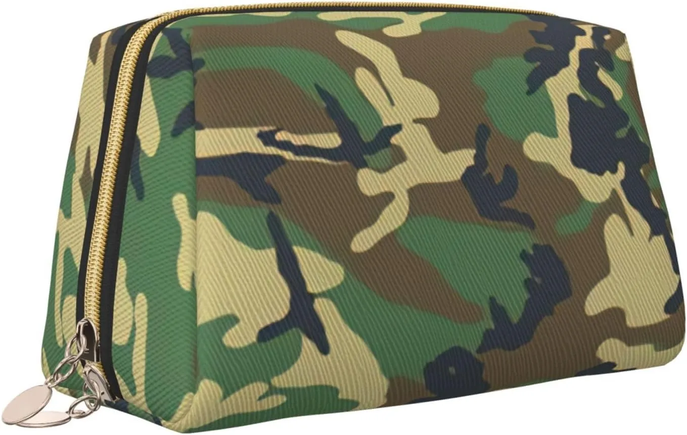 Green Military Camo Toiletry Pouch, Travel-Friendly Makeup Organizer For Makeup Brushes, Lipsticks