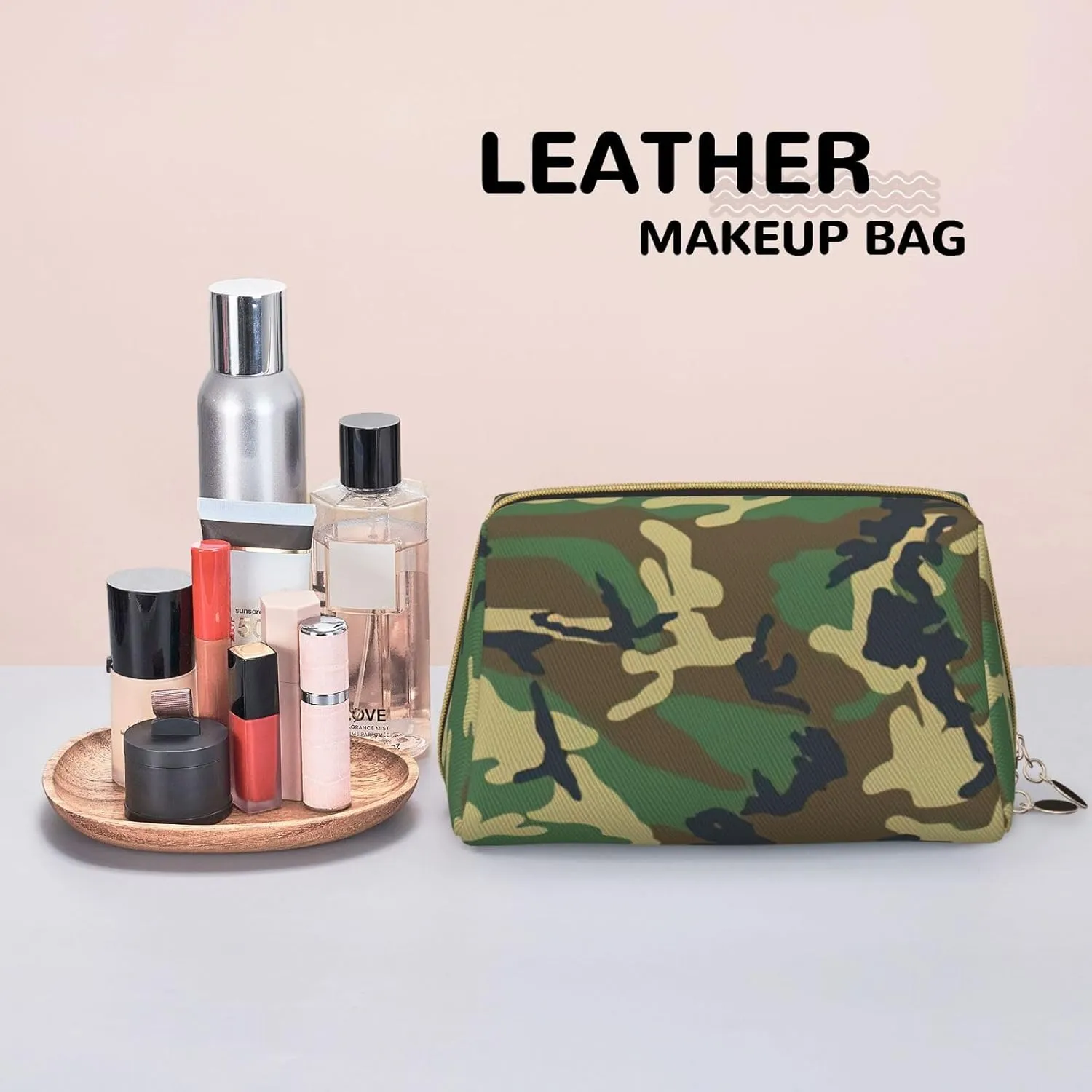 Green Military Camo Toiletry Pouch, Travel-Friendly Makeup Organizer For Makeup Brushes, Lipsticks