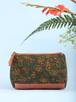 Green Red Ajrakh Hand Block Printed Utility Bag - B1601