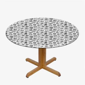 Green Waterproof Stain Resistant Stretch Tablecloth Hipster HDrawn Nostalgic Tablecloth Great for Indoor and Outdoor Dining and Playing Cards Fit for 40"-43" Diameter Table Modern Style