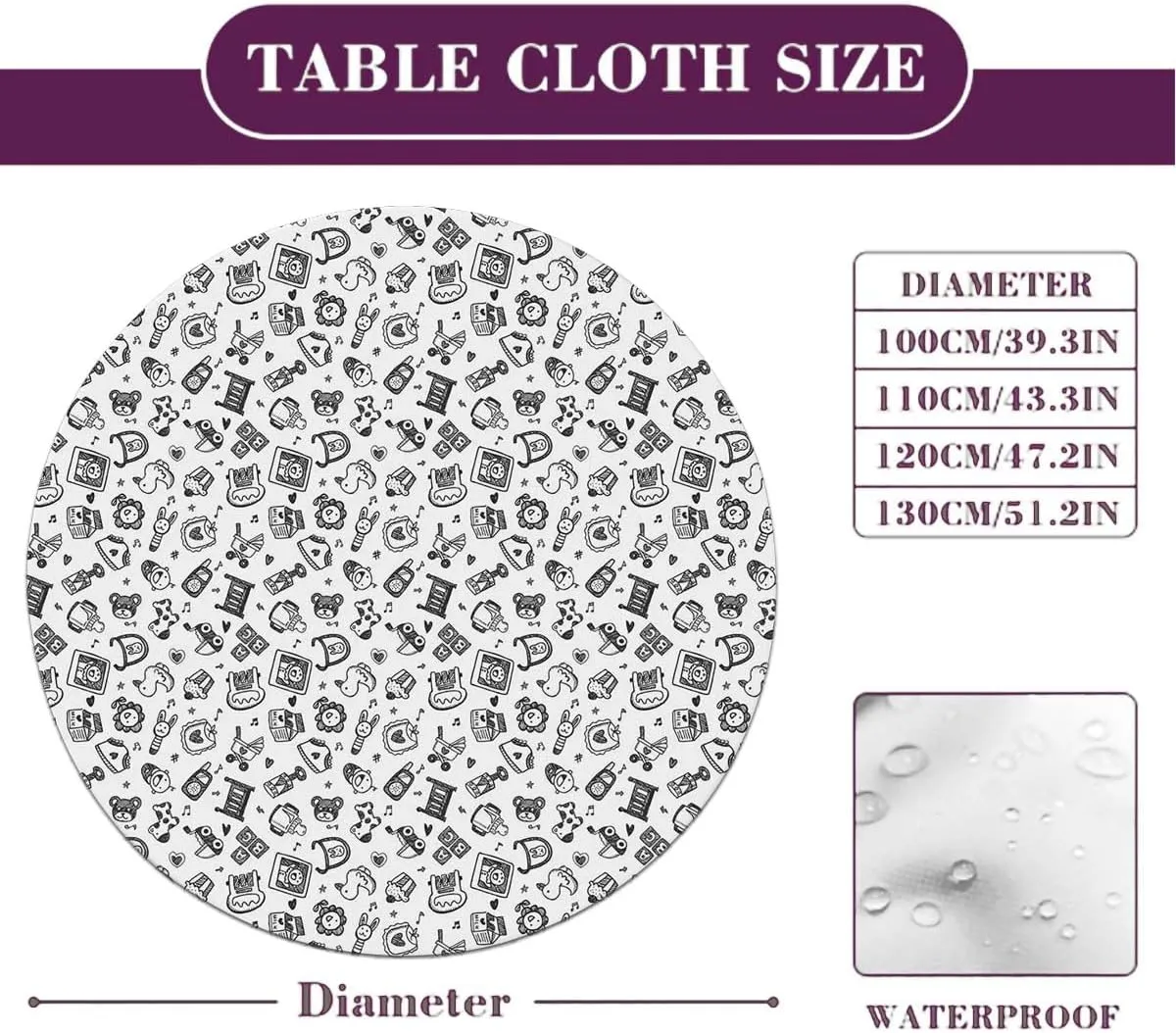 Green Waterproof Stain Resistant Stretch Tablecloth Hipster HDrawn Nostalgic Tablecloth Great for Indoor and Outdoor Dining and Playing Cards Fit for 40"-43" Diameter Table Modern Style