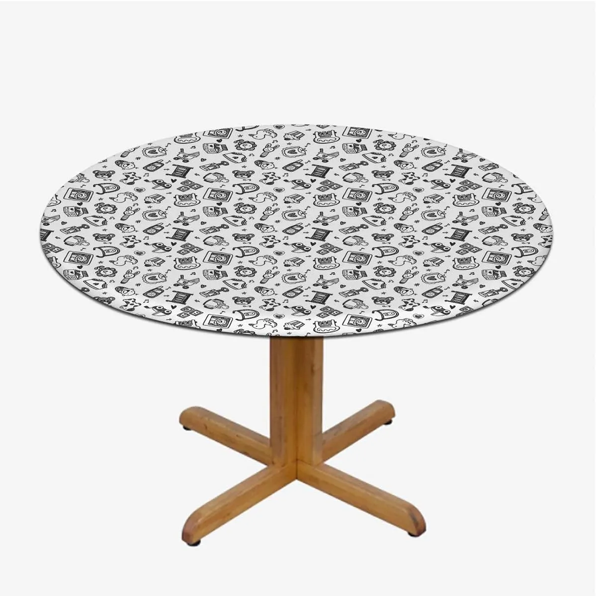 Green Waterproof Stain Resistant Stretch Tablecloth Hipster HDrawn Nostalgic Tablecloth Great for Indoor and Outdoor Dining and Playing Cards Fit for 40"-43" Diameter Table Modern Style