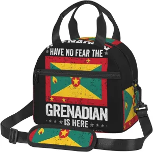 Grenada Flag Have No Fear The Grenadian Lunch Bag Portable Lunch Box Reusable Insulated Tote Bags Cooler Meal Organizer with Removable Shoulder Strap for Office Picnic Hiking