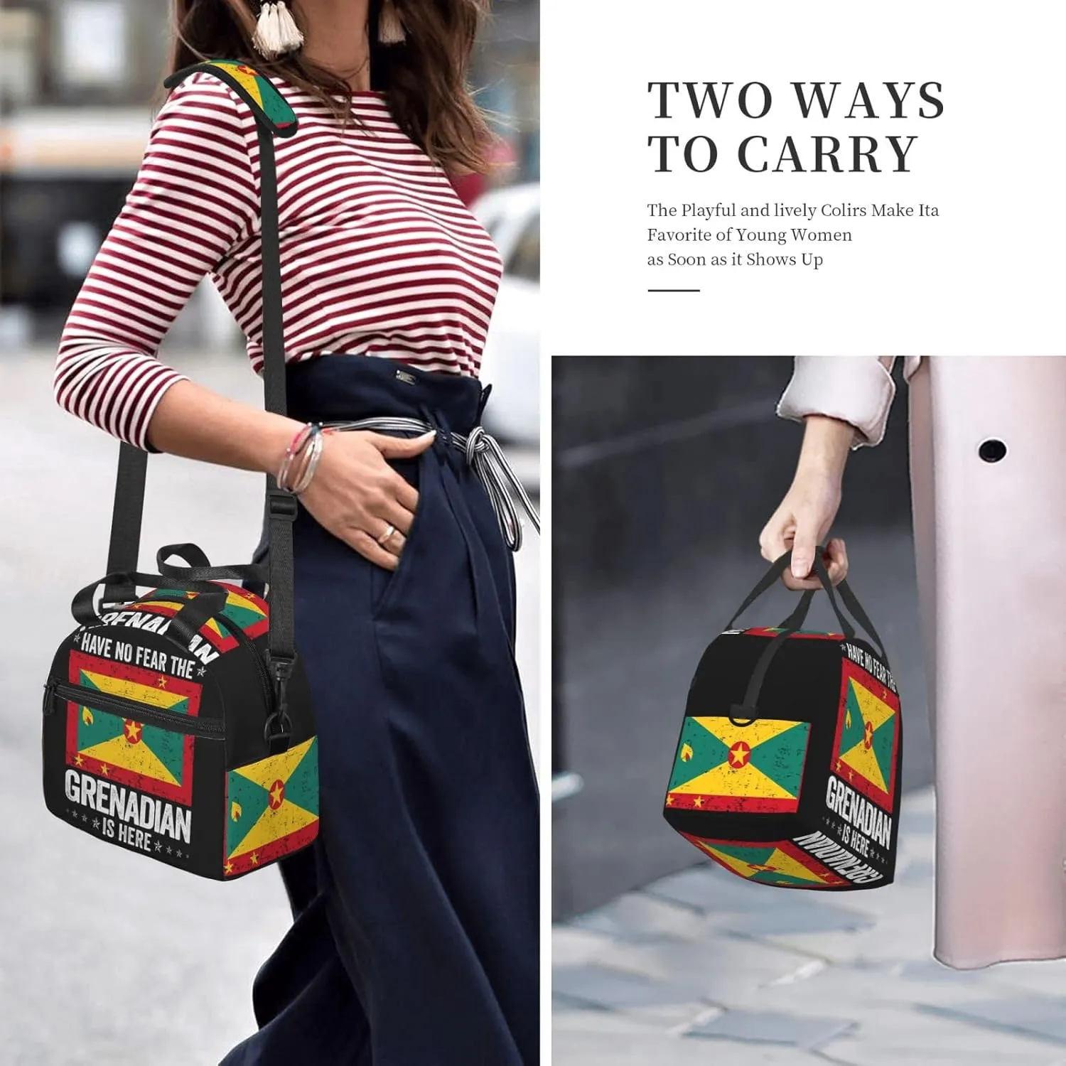 Grenada Flag Have No Fear The Grenadian Lunch Bag Portable Lunch Box Reusable Insulated Tote Bags Cooler Meal Organizer with Removable Shoulder Strap for Office Picnic Hiking