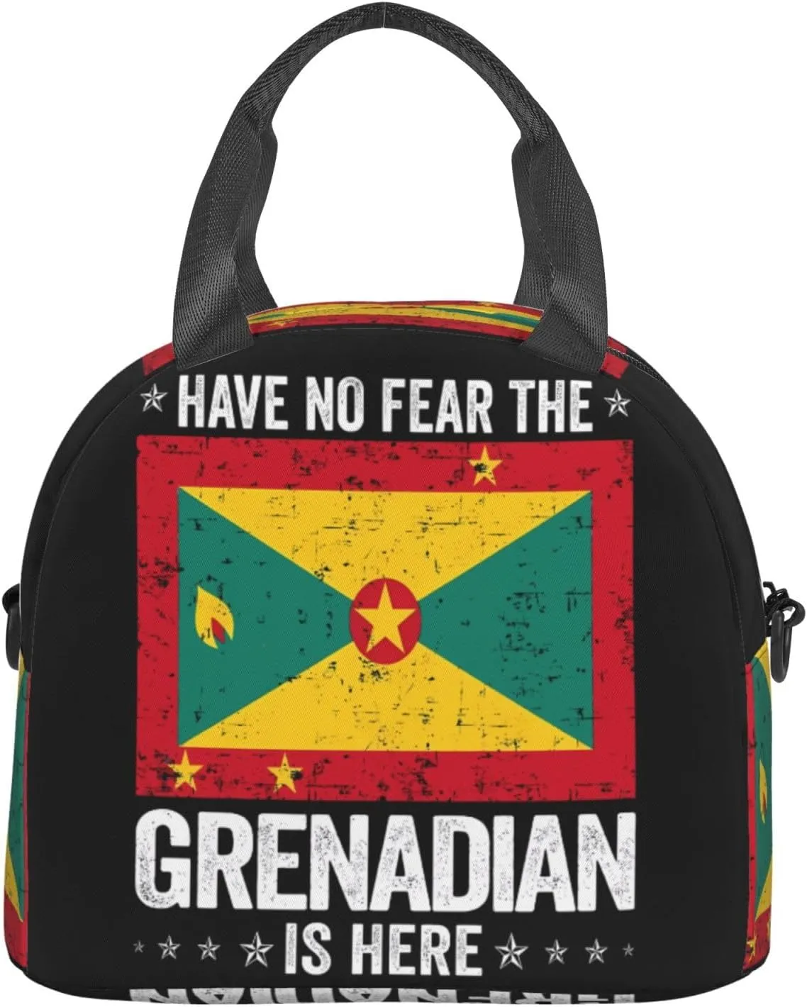 Grenada Flag Have No Fear The Grenadian Lunch Bag Portable Lunch Box Reusable Insulated Tote Bags Cooler Meal Organizer with Removable Shoulder Strap for Office Picnic Hiking