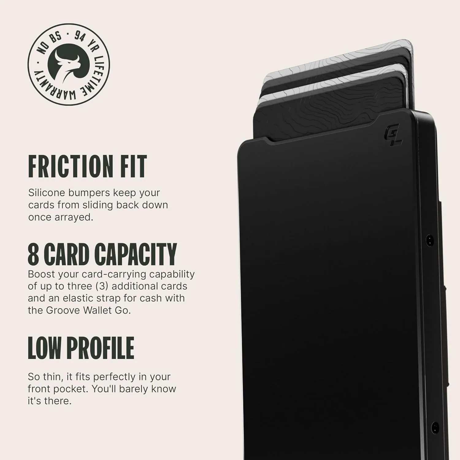 Groove Life Groove Wallet Black/Brown Leather Go Mens Minimalist Aluminum Credit Card Holder, Magnetic Thumb Swipe, RFID Blocking, Magsafe, Genuine Leather Attachment, Lifetime Coverage
