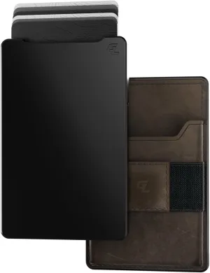 Groove Life Groove Wallet Black/Brown Leather Go Mens Minimalist Aluminum Credit Card Holder, Magnetic Thumb Swipe, RFID Blocking, Magsafe, Genuine Leather Attachment, Lifetime Coverage