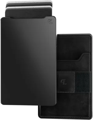 Groove Life Groove Wallet Gun Metal/Black Leather Go Mens Minimalist Aluminum Credit Card Holder, Magnetic Thumb Swipe, RFID Blocking, Magsafe, Genuine Leather Attachment, Lifetime Coverage